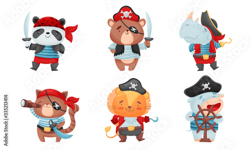 Animals Pirates with Bandana and Eye Patch Vector Set