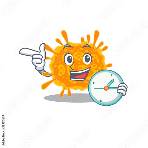 nobecovirus mascot design concept smiling with clock