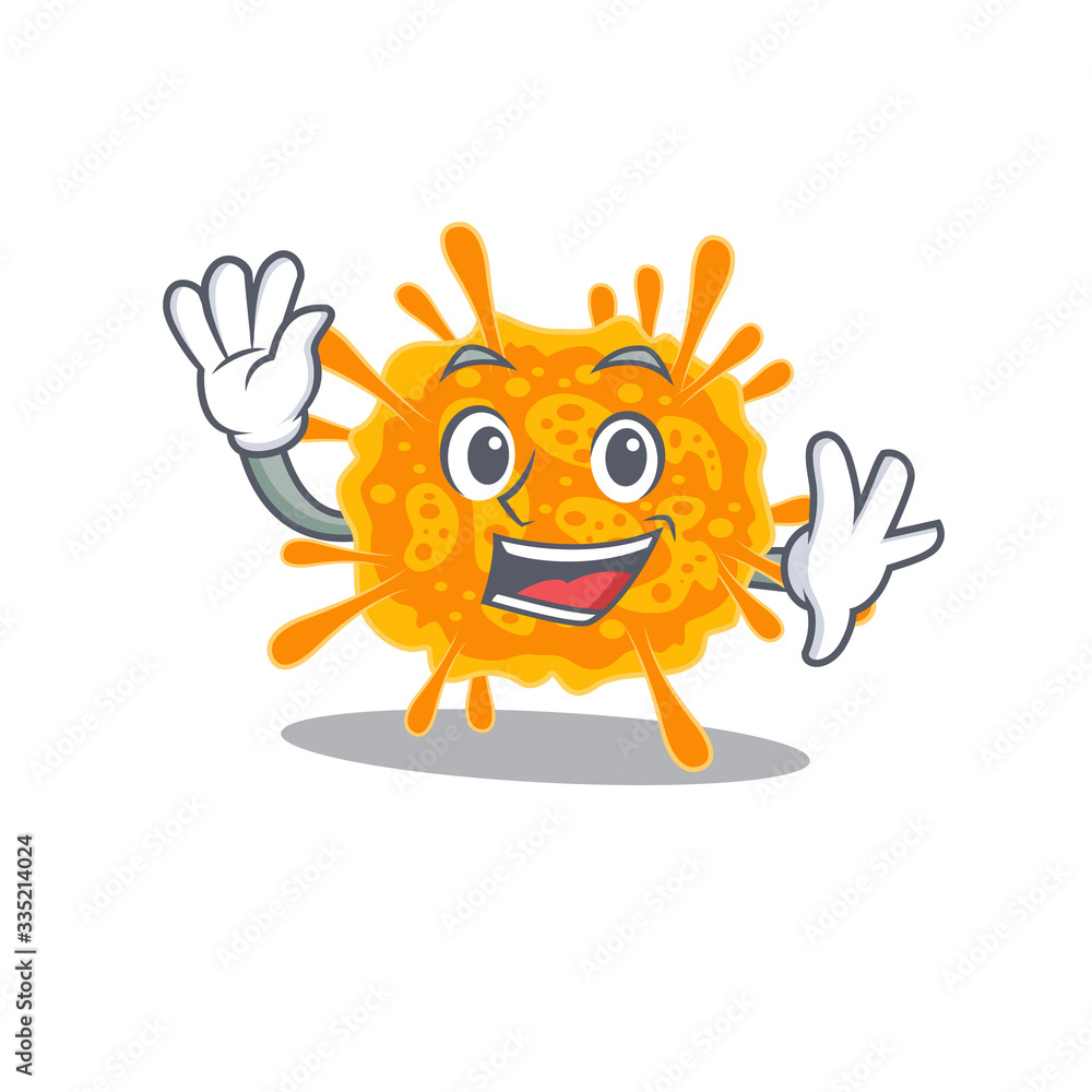 A charismatic nobecovirus mascot design style smiling and waving hand