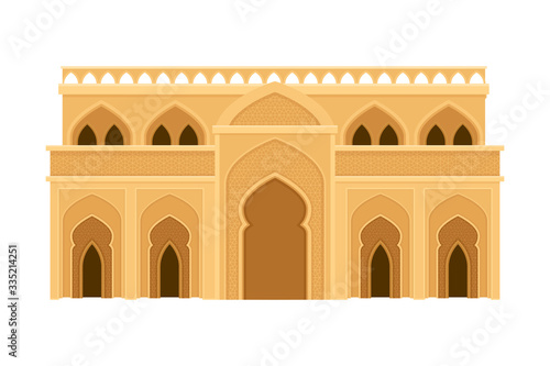 Islamic Architecture with Pointed Arches and Geometric Patterned Ornament Vector Illustration