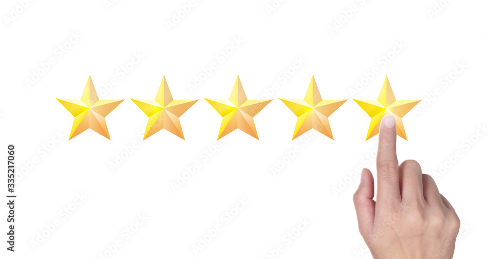 Hand of touching rise on increasing five stars. Increase rating evaluation classification concept Hand of touching rise on increasing five stars. Increase rating evaluation classification concept