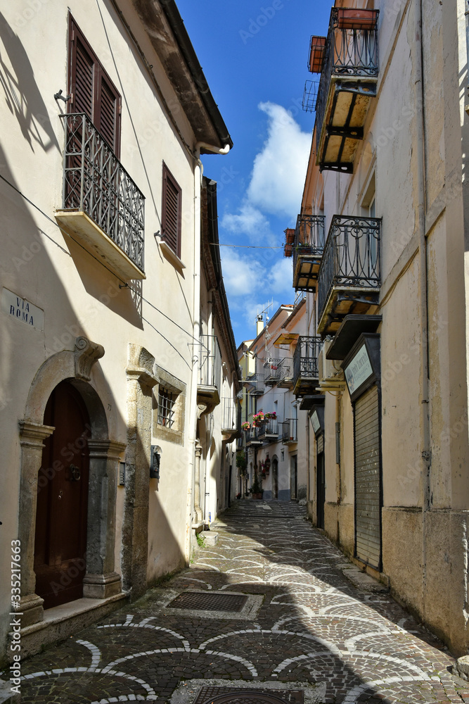 Pizzone, Italy, 07/12/2018. A narrow street between the houses of a village in the Molise region