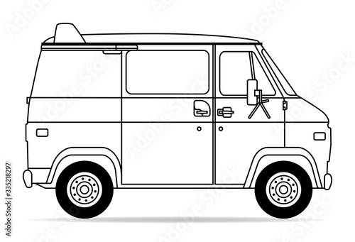 Amerikanischer Van Kleinbus als Konturzeichnung