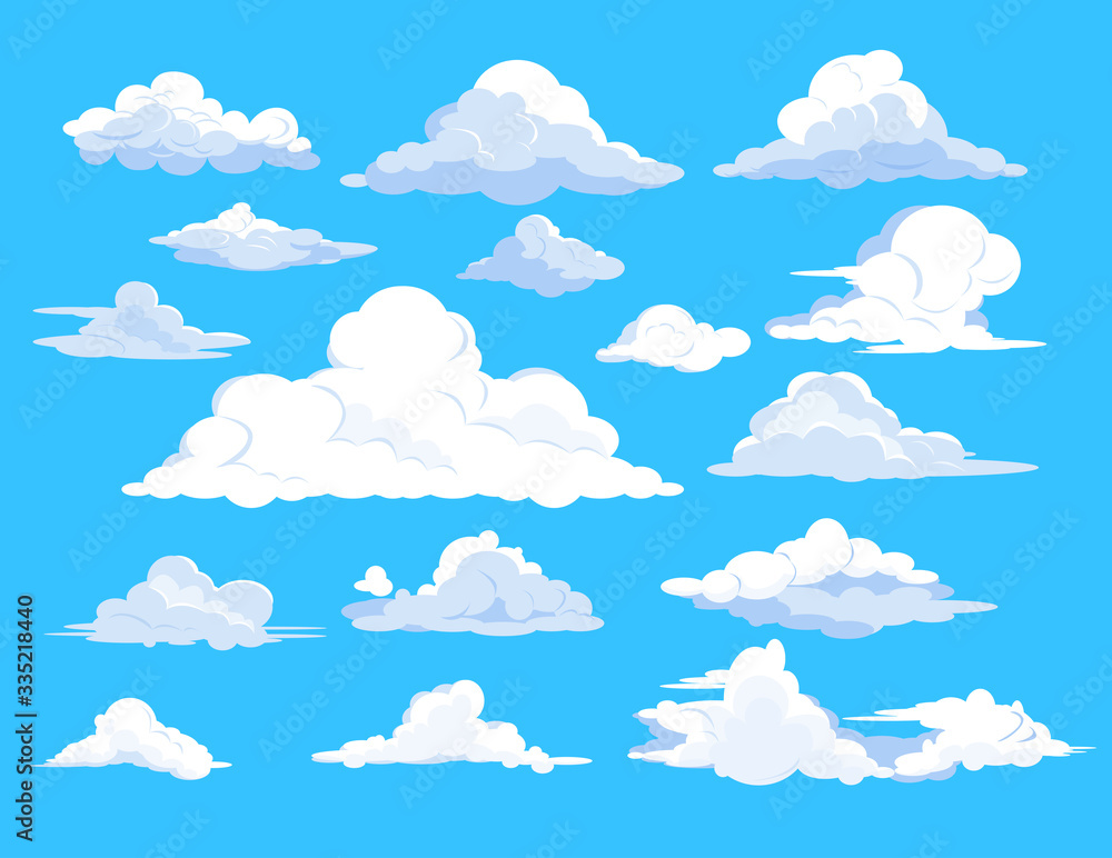 Set of clouds in sky. Fluffy, summer, weather. Can be used for topics like background, collection, meteorology Set of clouds in sky. Fluffy, summer, weather. Can be used for topics like background, collection, meteorology