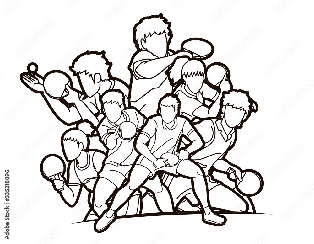 Group of Ping Pong players, Table Tennis players action cartoon sport graphic vector.