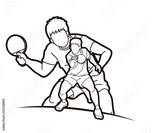 Group of Ping Pong players, Table Tennis players action cartoon sport graphic vector.
