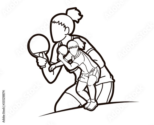 Group of Ping Pong players, Table Tennis players action cartoon sport graphic vector.