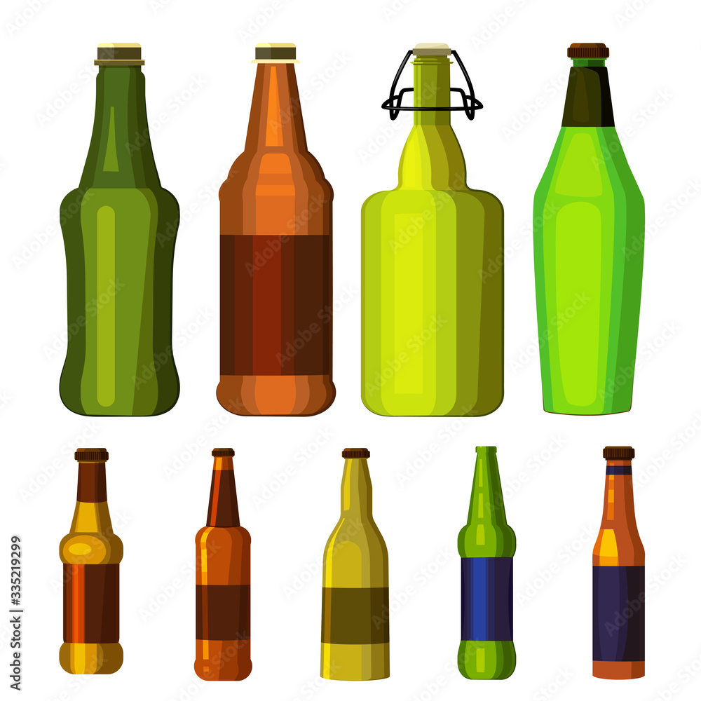 Beer bottles set. Collection of various alcoholic beverages. Can be used for topics like ale, pub, drink Beer bottles set. Collection of various alcoholic beverages. Can be used for topics like ale, pub, drink
