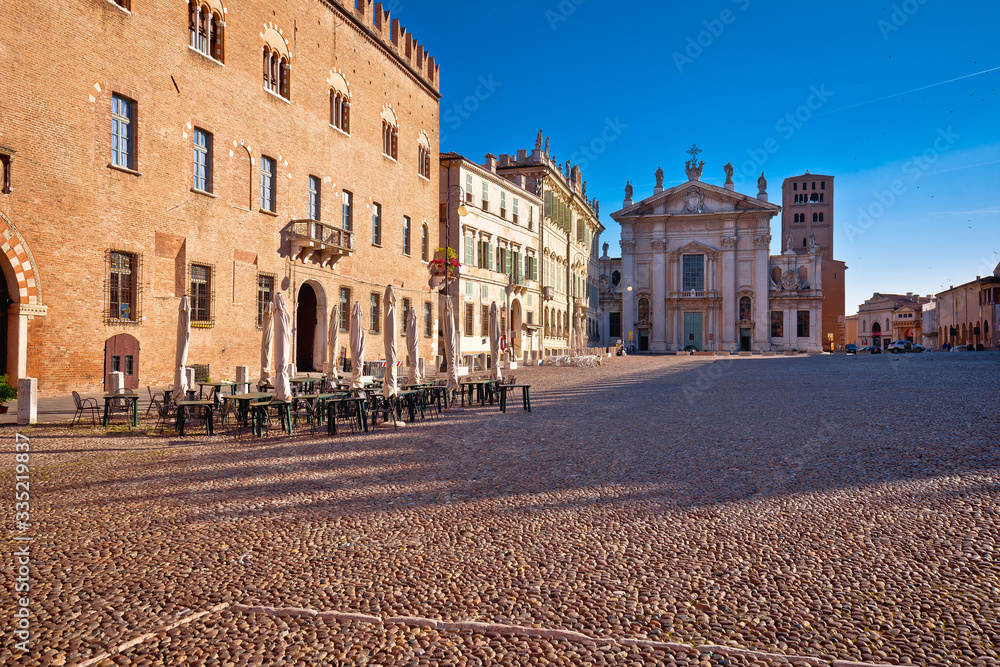 Mantova city paved Piazza Sordello idyllic square view, UNESCO world heritage site