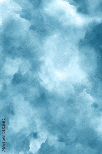 Background with testure watercolor clouds in blue. Clearance in the clouds, hope.