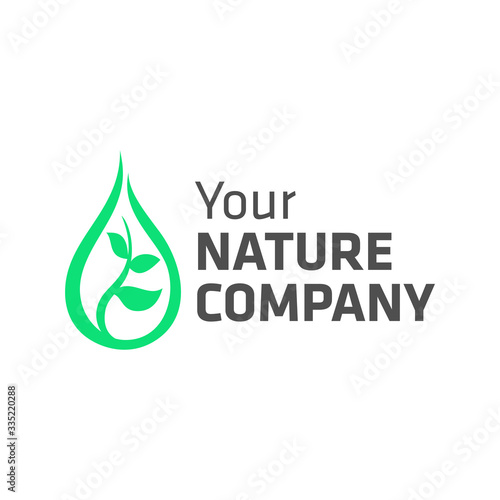 Nature company logos with abstract shapes of water droplets and growing plant seeds. Suitable for the health industry business logo, nature conservation, and a healthy source of life. Water and nature