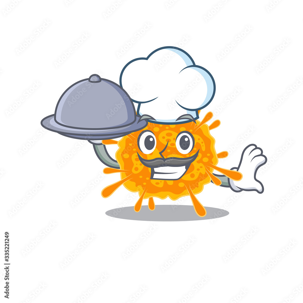 nobecovirus chef cartoon character serving food on tray