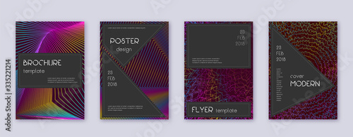 Black brochure design template set. Rainbow abstra
