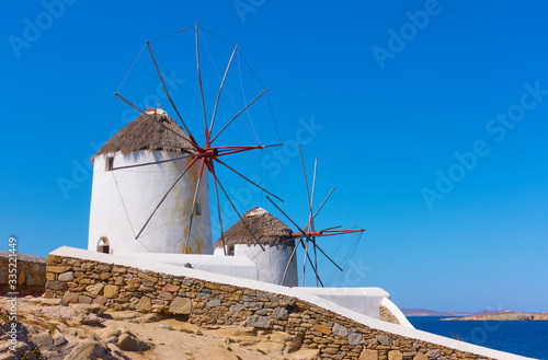 Old windmillls in Mykonos island in Greece