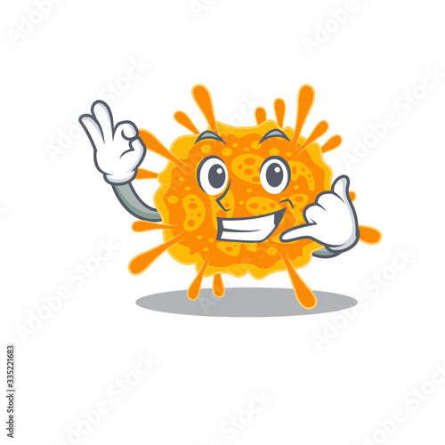 Cartoon design of nobecovirus with call me funny gesture © kongvector