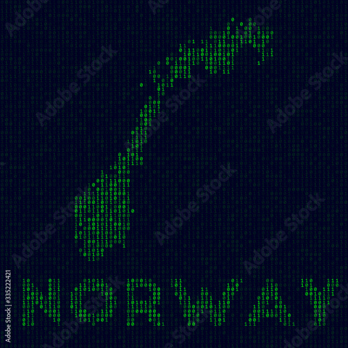 Digital Norway logo. Country symbol in hacker style. Binary code map of Norway with country name. Creative vector illustration.