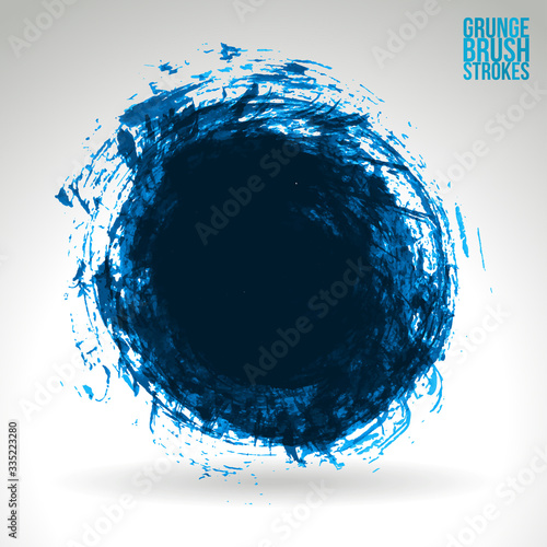 Blue  brush stroke and texture. Grunge vector abstract hand - painted element. Underline and border design.