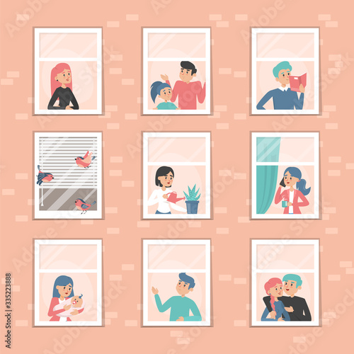 People at the window set. Collection of characters