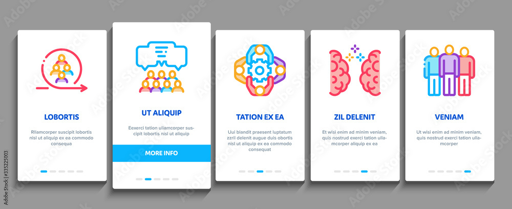 Collaboration Work Onboarding Mobile App Page Screen Vector. Human And Brain Collaboration, Worker Research And Handshake, Cooperation And Organization Color Contour Illustrations