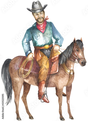 Watercolor cowboy on horseback