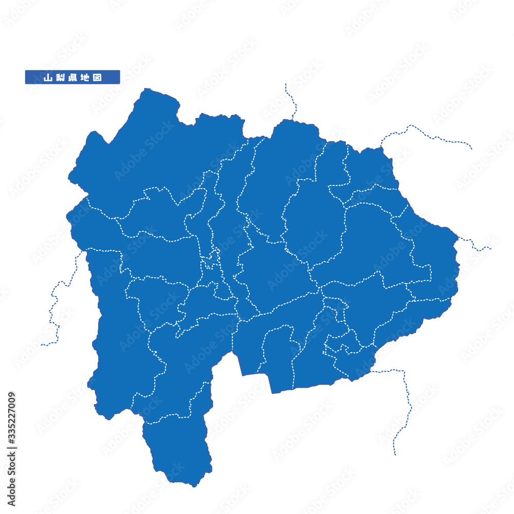 Obraz premium 山梨県地図 シンプル青 市区町村