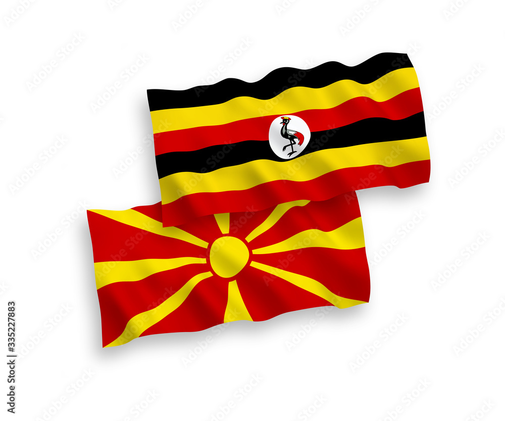 Fototapeta premium Flags of Uganda and North Macedonia on a white background