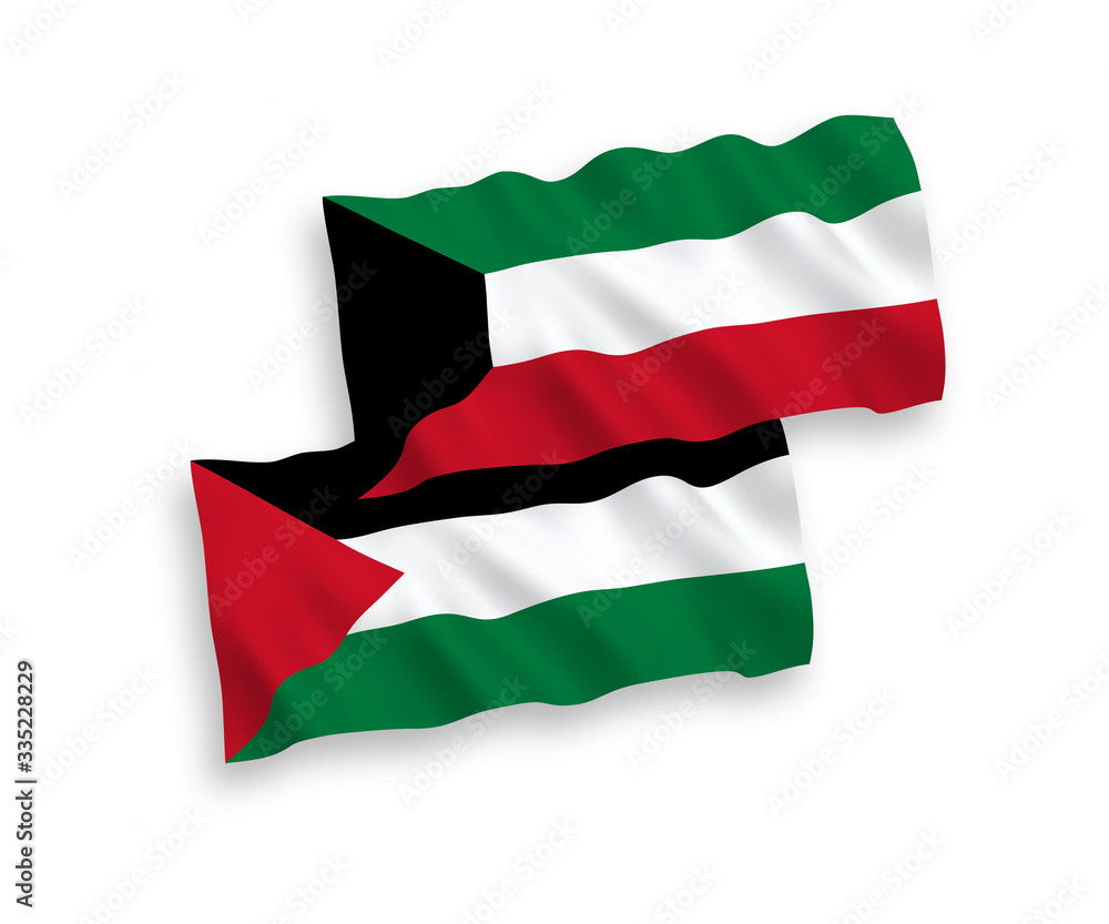 Obraz premium Flags of Palestine and Kuwait on a white background