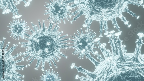 Abstract Coronavirus Covid-19 outbreak influenza background and Pandemic medical health risk concept with disease cell by 3D rendering.
