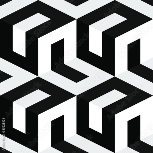 Seamless geometric abstract monochrome 3D cube vector pattern. Gift wrapping paper, interior, cloth, fabric or web design.