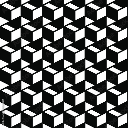 Seamless geometric abstract black and white cube vector pattern. Gift wrapping paper, interior, cloth, fabric or web design.