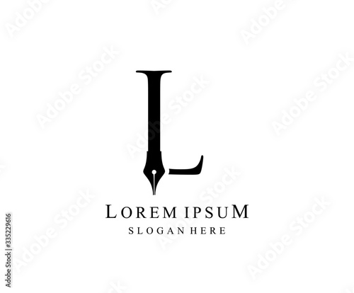 The Writer, Simple Pen L Letter Vintage logo Design