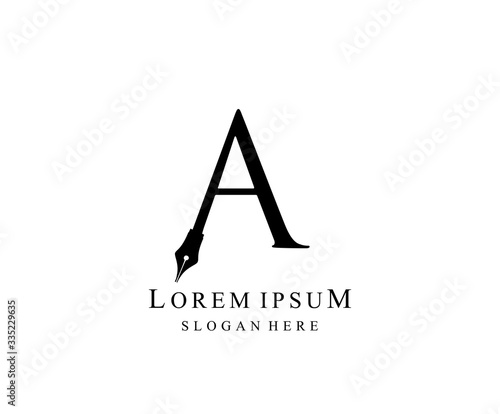 The Writer, Simple Pen A Letter Vintage logo Design