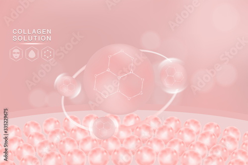 Hyaluronic acid skin solutions ad, pink collagen serum drop with cosmetic advertising background ready to use, illustration vector.