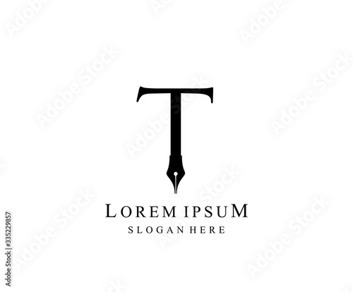 The Writer, Simple Pen T Letter Vintage logo Design