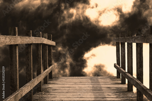 Valokuvatapetti Wooden Bridge Leading To Apocalyptic Doom