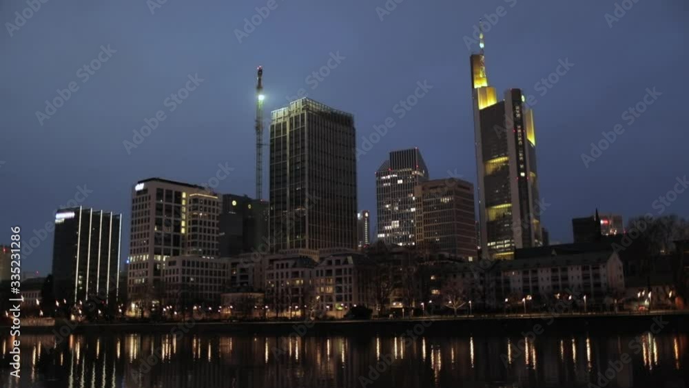 A night shot of the famous finanencial district skyscrapers in Frankfurt, Germany. A night shot of the famous finanencial district skyscrapers in Frankfurt, Germany.