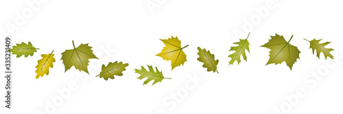 set of green autumn leaves in the wind on white background vector illustration EPS10