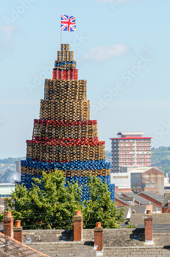 Giant bonfires, including two well over 100' in height, are built in Belfast in preparation for 11th July celebration photo