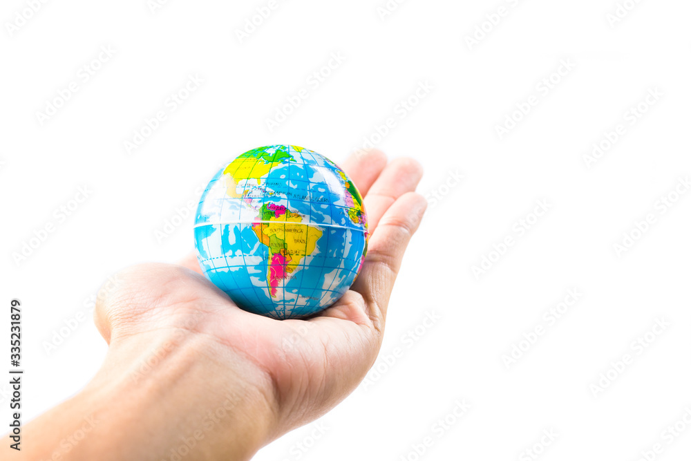 Abstract hand holding earth on white background. Beautiful world concept created by our hands. Abstract hand holding earth on white background. Beautiful world concept created by our hands.