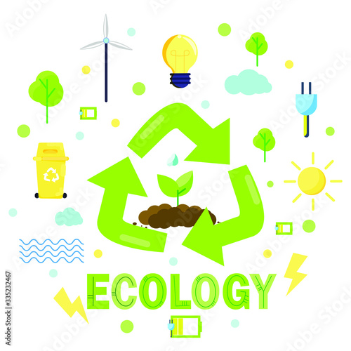 Ecology concept with natural future is green energy flat design