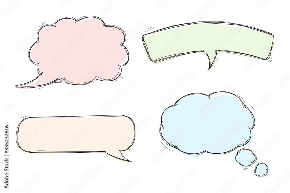 Speech bubbles. Colored set of sketch icons