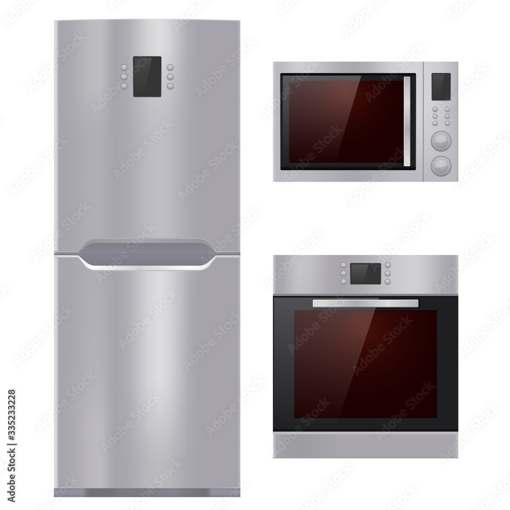 Home appliances. Refrigerator, microwave and oven Home appliances. Refrigerator, microwave and oven