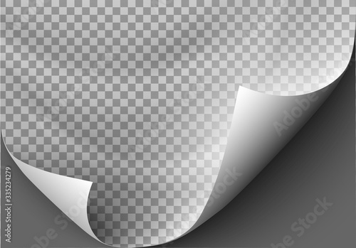 Page curl with shadow on blank sheet of paper for advertising and promotional message isolated on transparent background