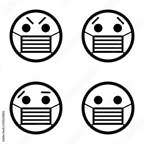 Set emoji in medical mask. Vector icon.