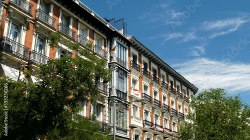 Urban landscape. Peaceful and empty streets of Madrid. Architecture and buildings without people in Spain. 4K