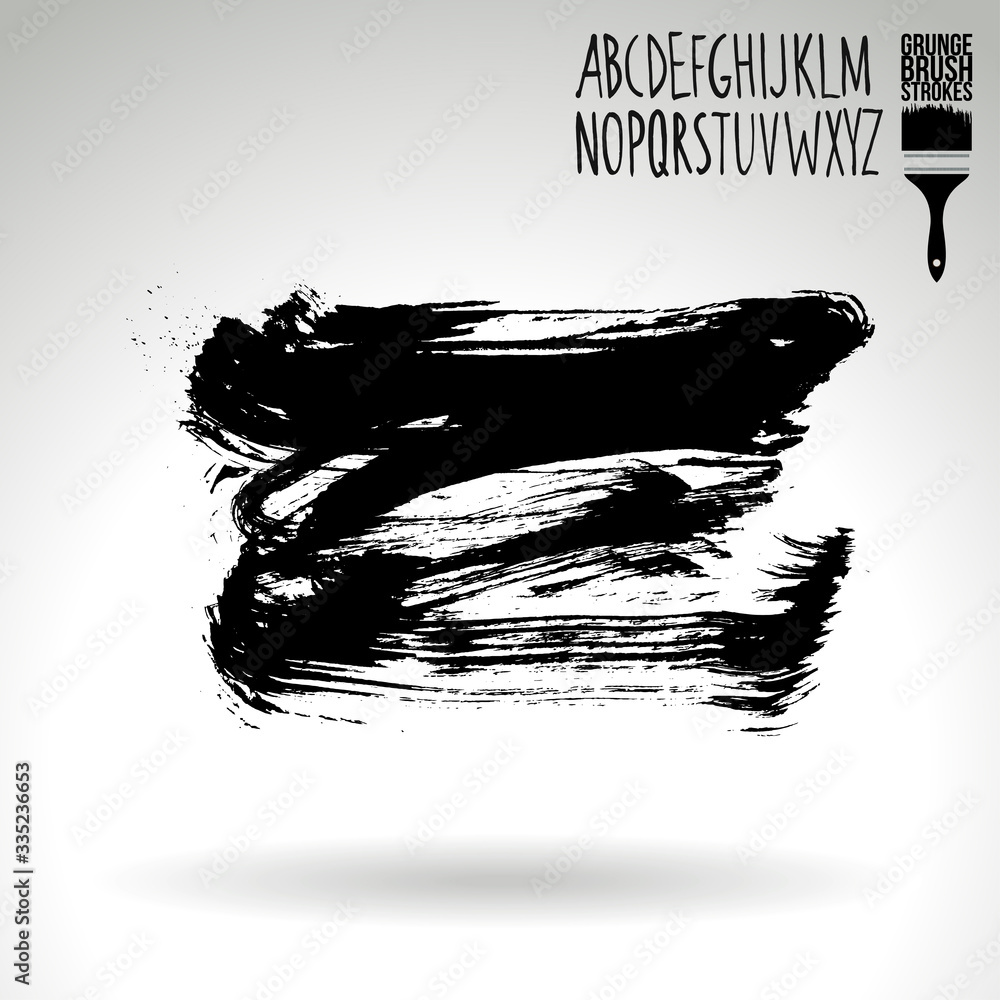 Black brush stroke and texture. Grunge vector abstract hand - painted element. Underline and border design.
Black brush stroke and texture. Grunge vector abstract hand - painted element. Underline and border design.