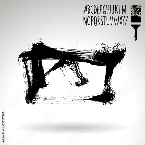 Black brush stroke and texture. Grunge vector abstract hand - painted element. Underline and border design.