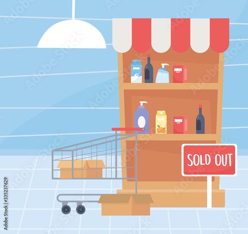 sold out shelf and cart supermarket food excess purchase