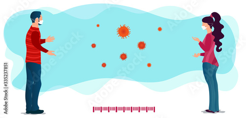 Social distancing concept. People who keep their distance in public society to protect themselves from the spread of the Covid-19 Coronavirus epidemic
