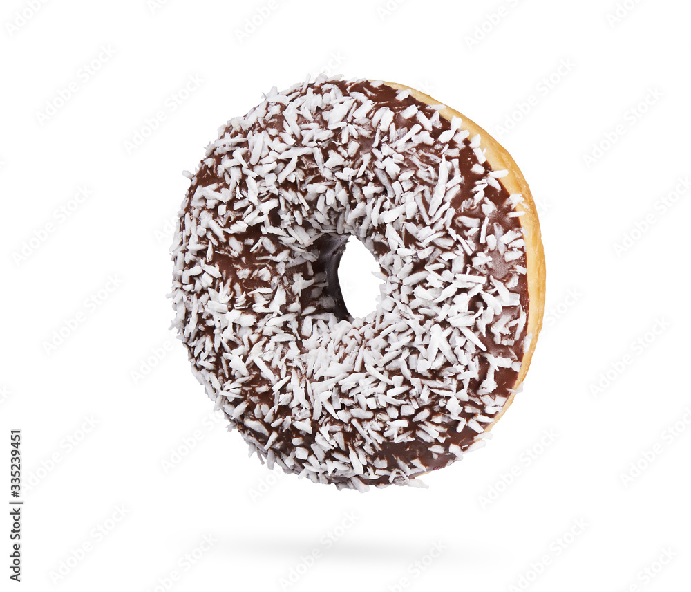 chocolate donut with coconut sprinkles isolated chocolate donut with coconut sprinkles isolated